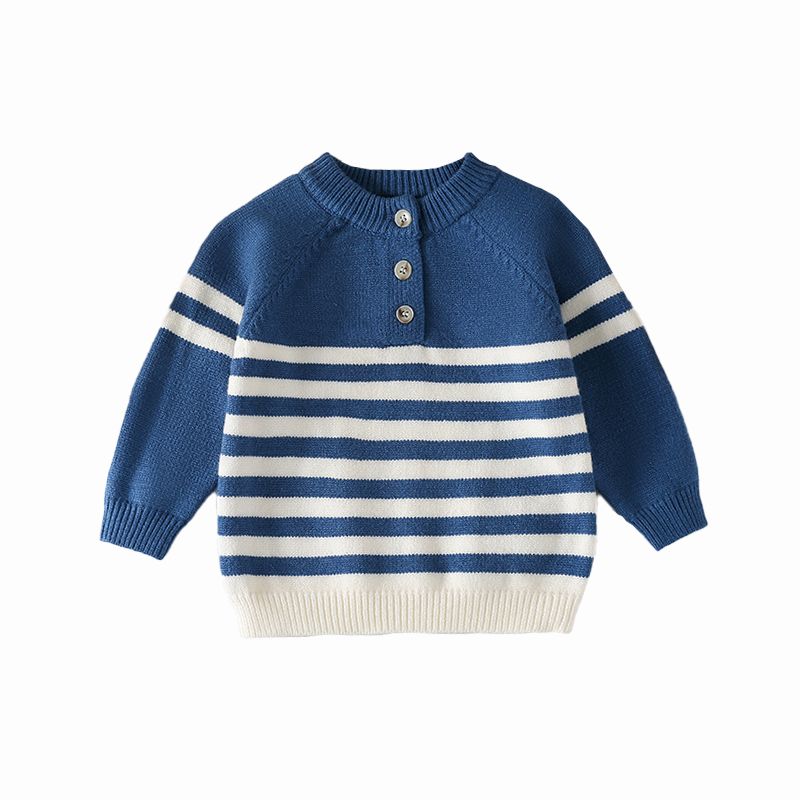 Blue White Stripes Niños Half Cardigan Sweater