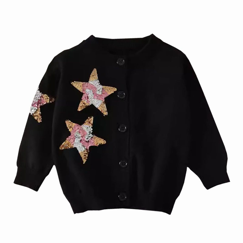 Botón de patrón de estrella suéter de cárdigan negro niños