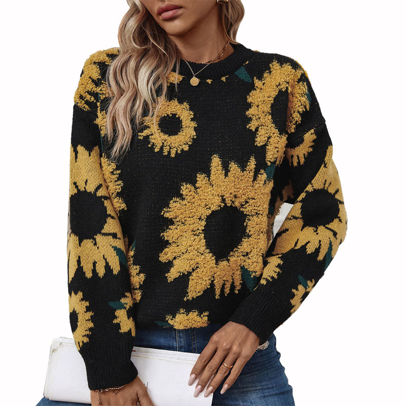 Sweater de jarro de tripulación de girasoles de la tripulación